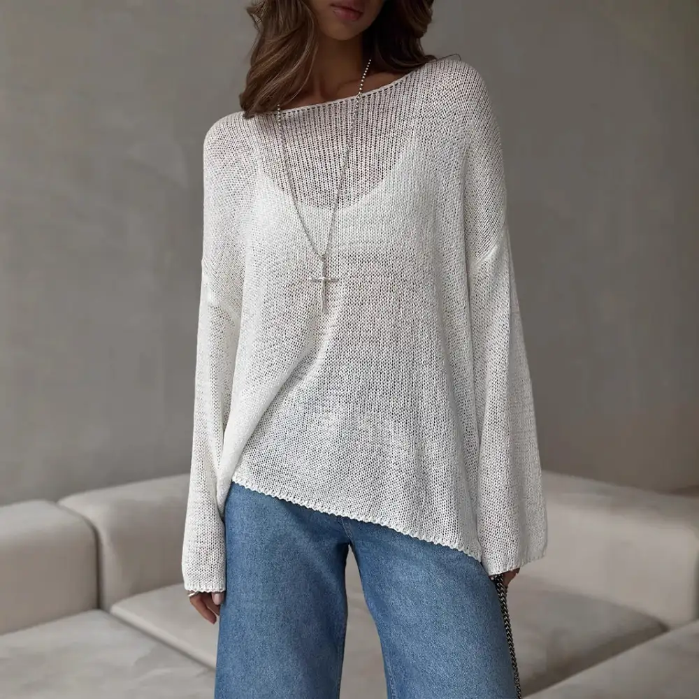 Artful Women's Knit Openwork Long-Sleeve Sweater