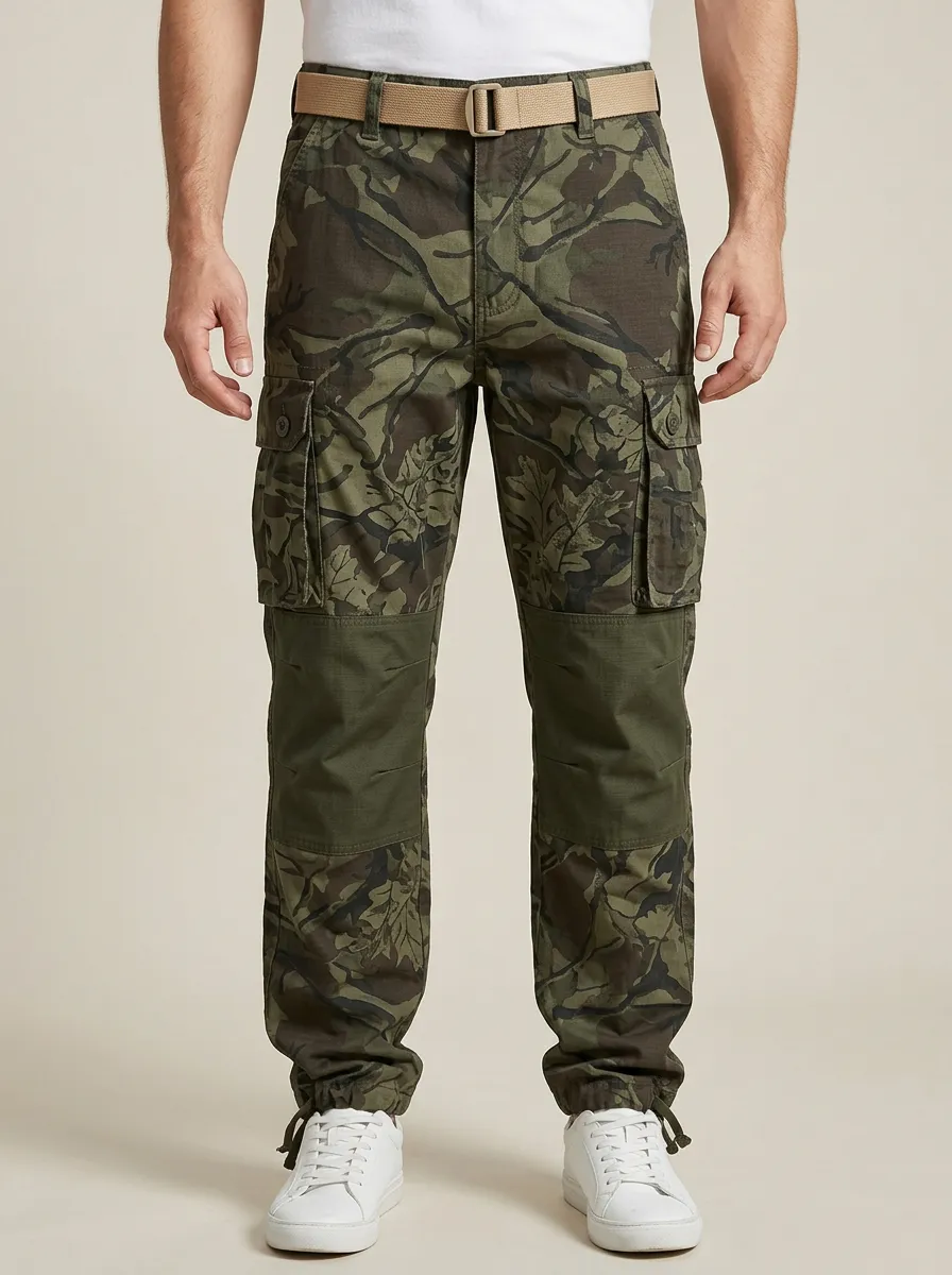 Men's Paneled Camo Drawcord Cargo Joggers