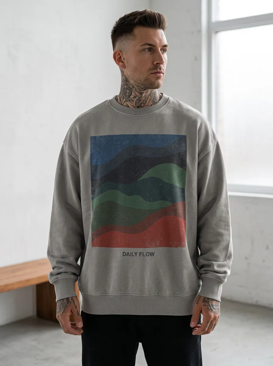 Men's Daily Flow Abstract Landscape Printed Sweatshirt