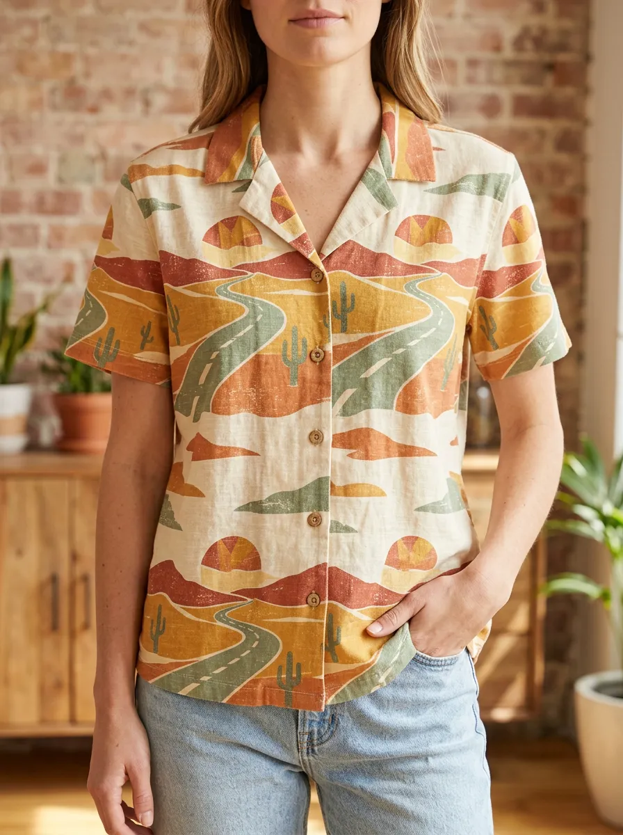 Women's Desert Road Cactus Landscape Printed Shirt