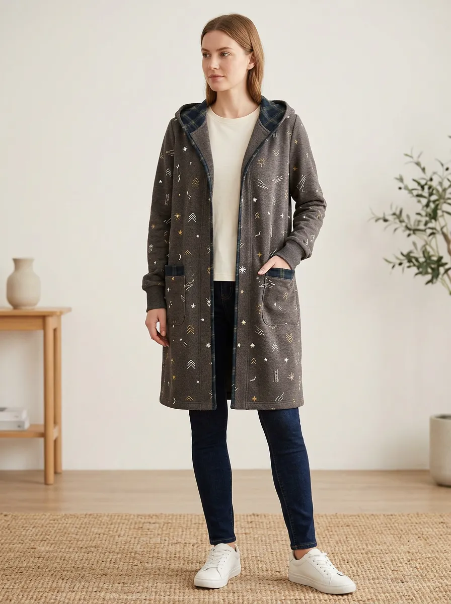 Women's Boho Star Geometric Printed Hooded Cardigan