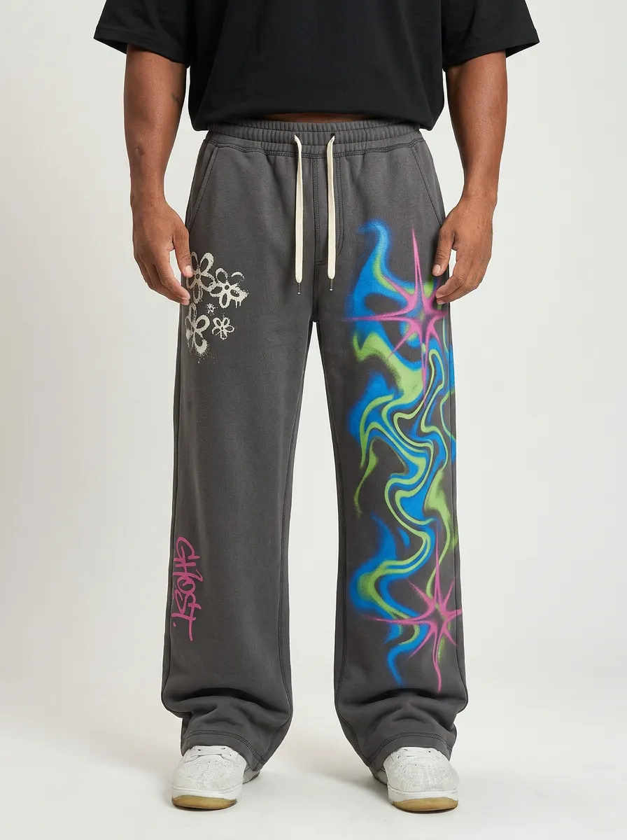Men's Streetwear Graffiti Star Flower Printed Sweatpants