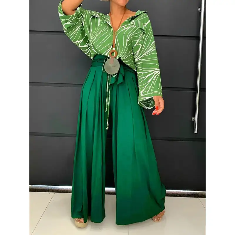 Loose Wide Leg Pleated Tied Waist Pants Trousers
