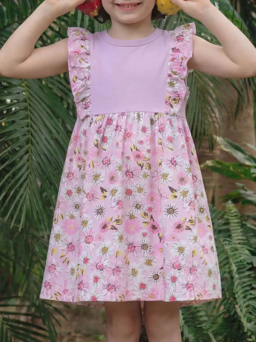Girls Floral Ruffle Sleeve Dress