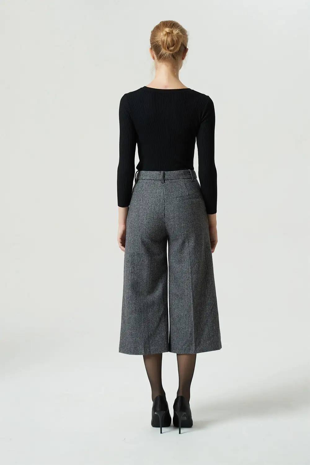 Refined Wool Blend Palazzo Wide Leg High Waist Pocketed Trousers
