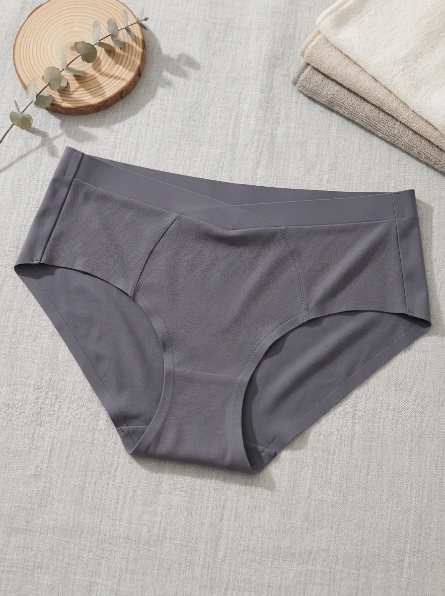 Women's V-Waist Seamless Solid Gray Printed Panties