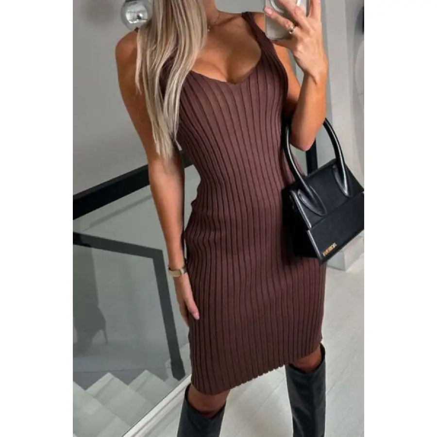 Ribbed Round Neck Top and Cami Dress Sweater Set