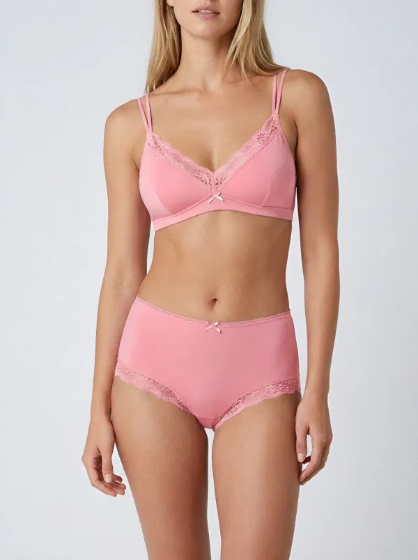 Women's Lace Trim Bowknot Lingerie Set