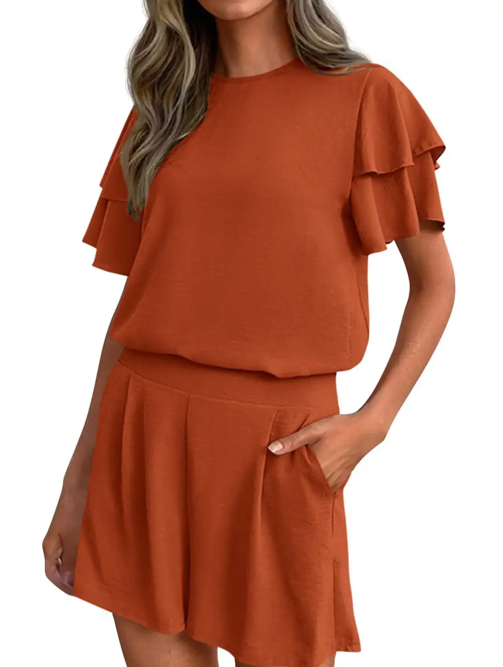 Crew Neck Top Two Piece Set