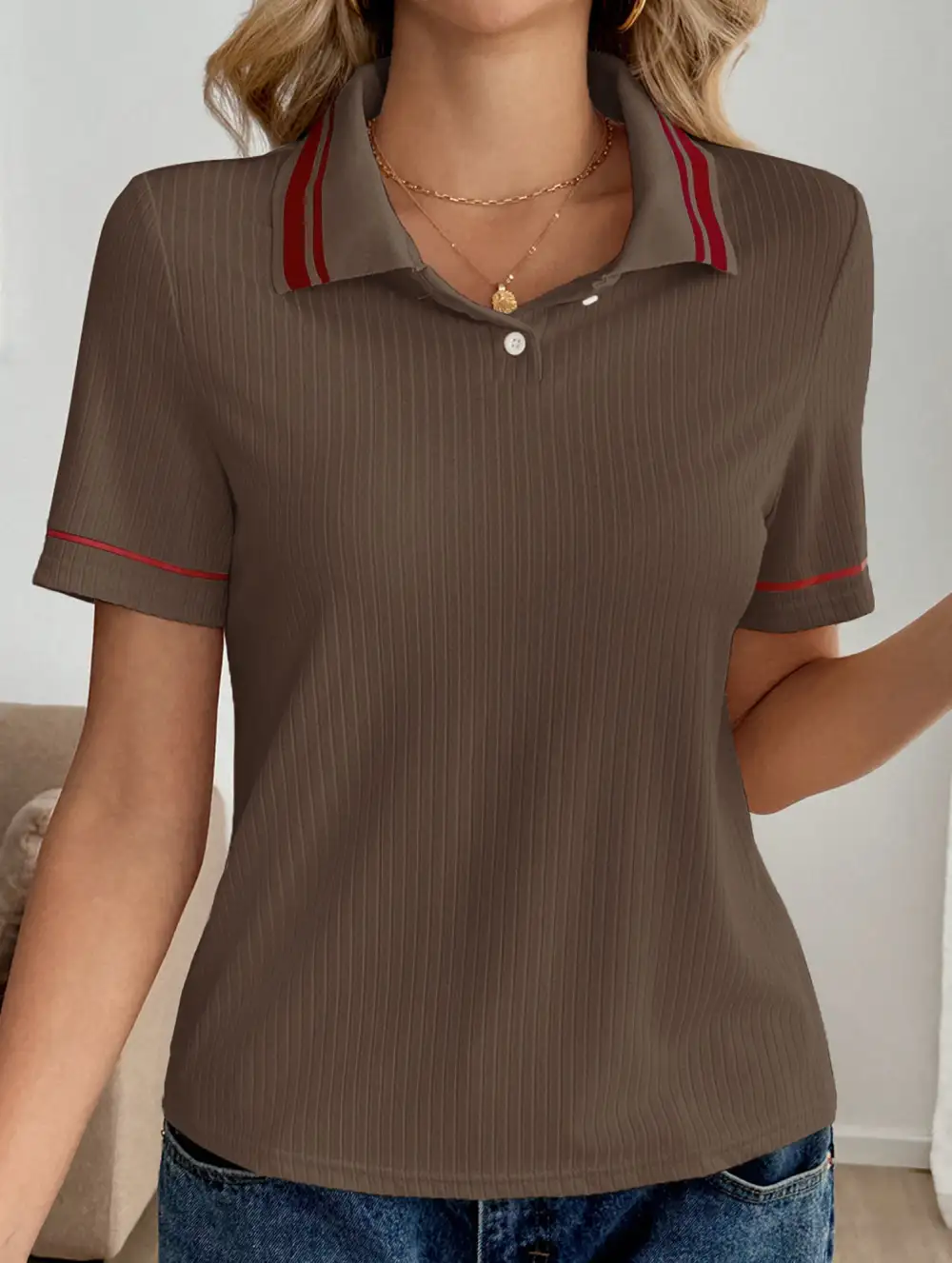 Retro Striped Collared Polo Shirt