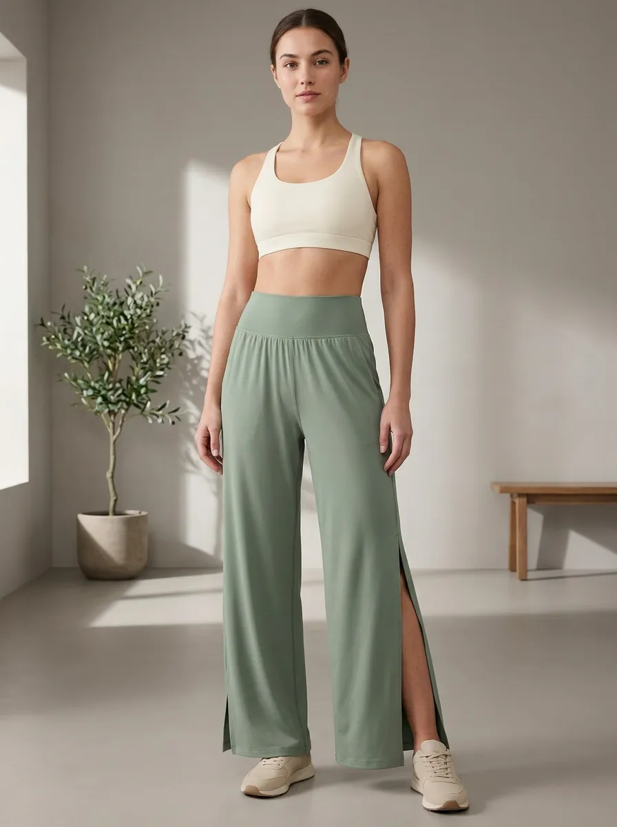 Women's Relaxed Training Wide Leg Split Hem Active Pants