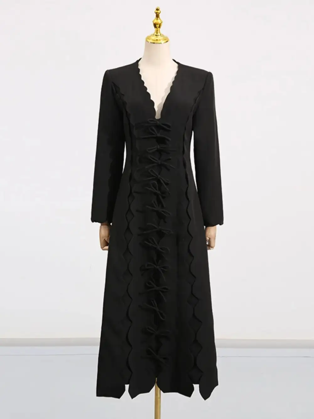 Layered Detail Long Sleeve Midi Dress