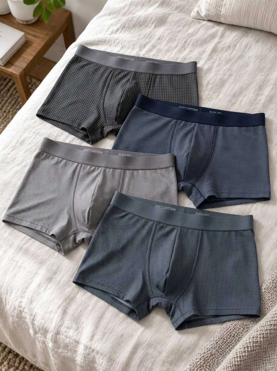 Men's Geometric Patterned Soft Cotton Printed Boxer Briefs 4-Pack