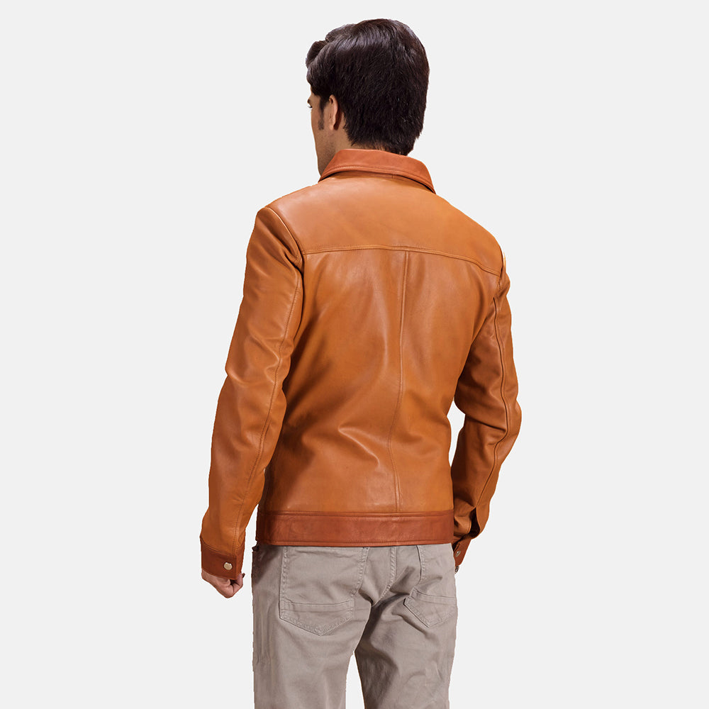 Men's Tonal Detail Leather Jacket