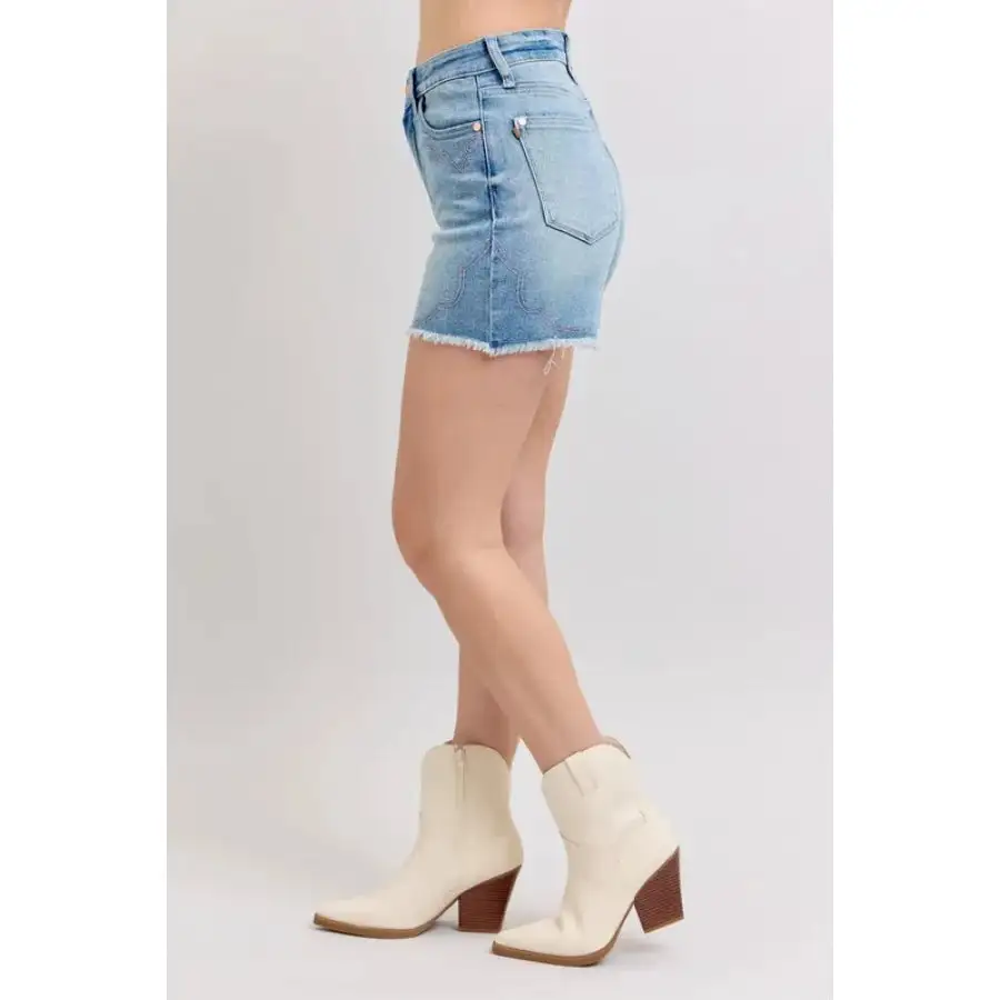 Full Size High Waist Western Embroidery Detail Cut Off