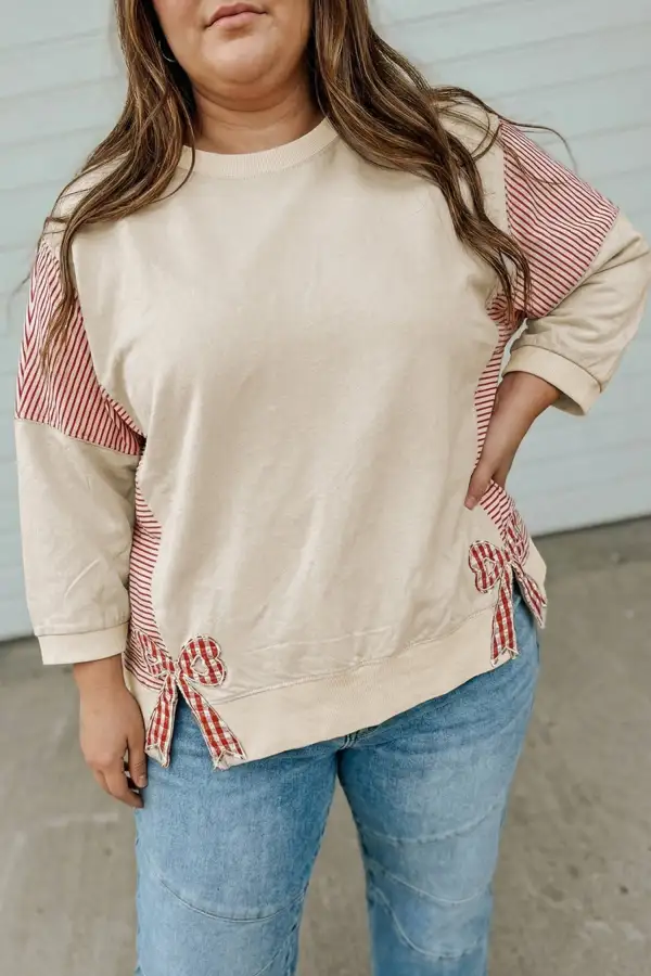 Striped Relaxed Cotton Blend Bracelet Sleeve Top