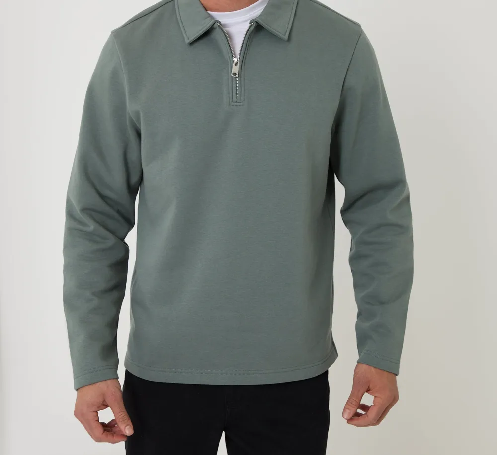 Men's Blue Quarter-Zip Polo Sweatshirt