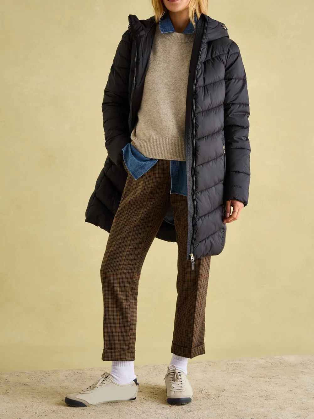 Black Mid Length Showerproof Padded Coat