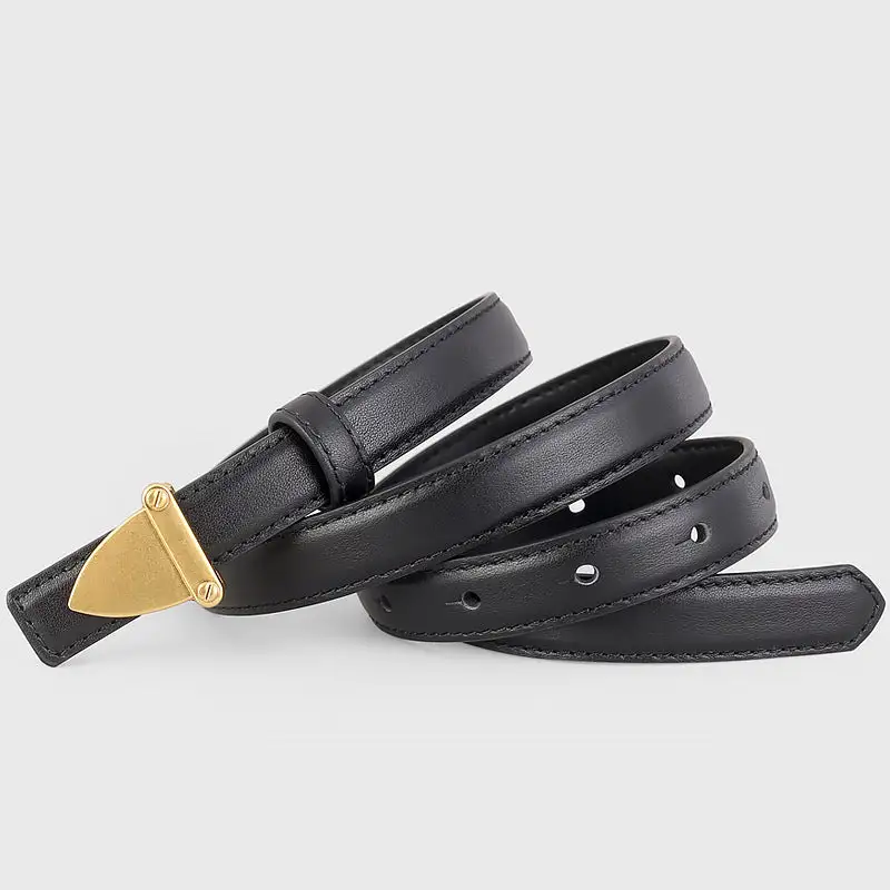 Wide Leather Belt with Golden Buckle