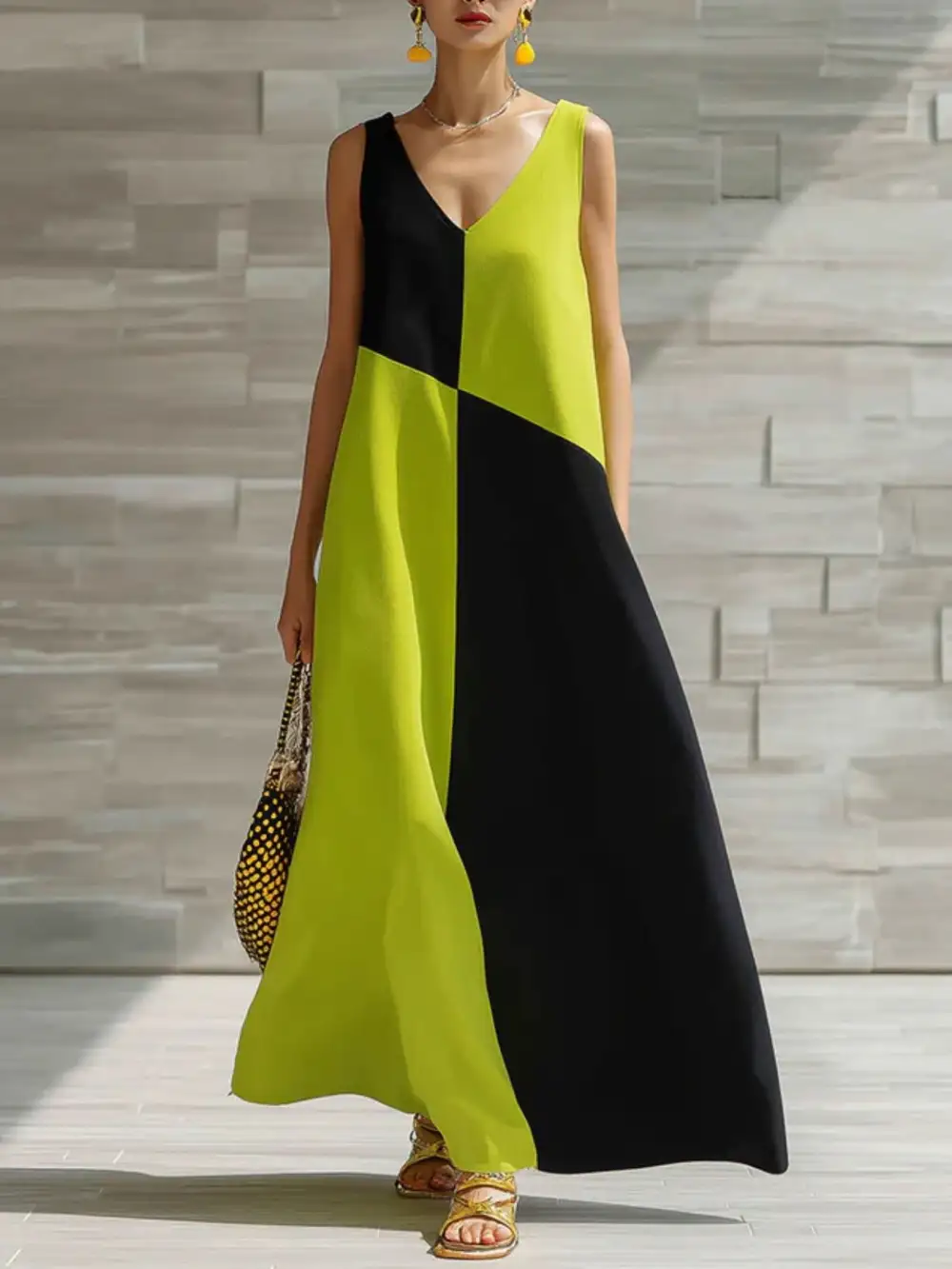 Block Sleeveless Maxi Dress
