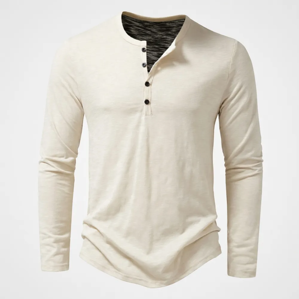 Men's Fashion: 2026 Autumn Western-Style Long-Sleeve Henley T-Shirt (Slub Cotton)