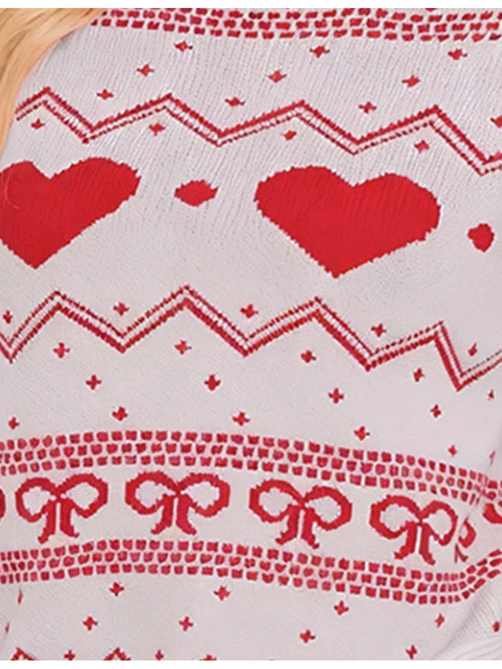 Valentine Heart and Bow Pattern Pullover Sweater