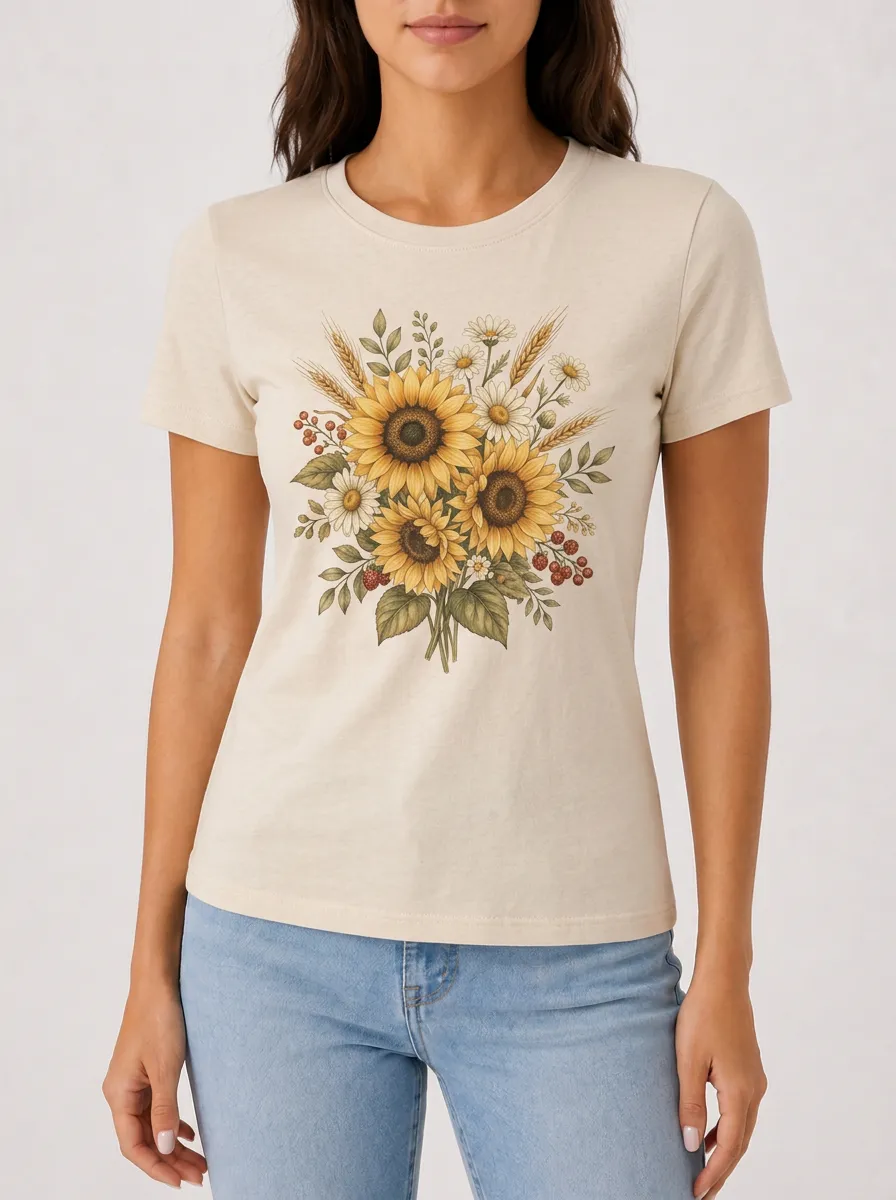 Women's Sunflower Graphic Crewneck T-Shirt Botanical-Graphic