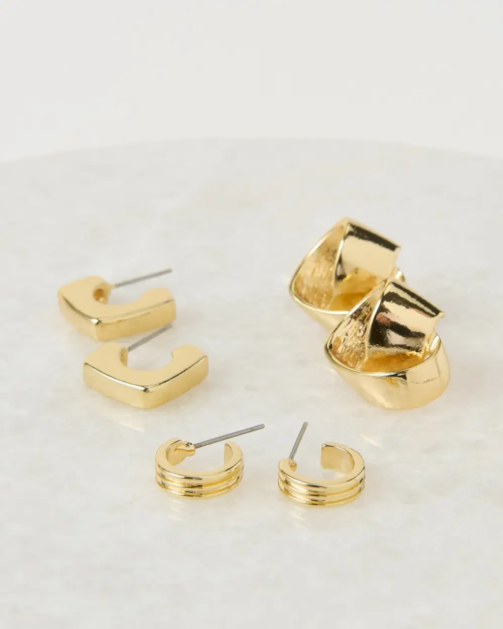 Creative Minimalist Geometric Design Gold Three-Piece Earrings