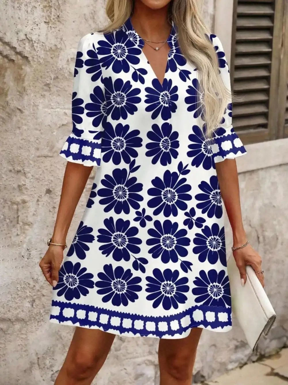 Soft Touch Floral Printed Ruffle Mini Dress