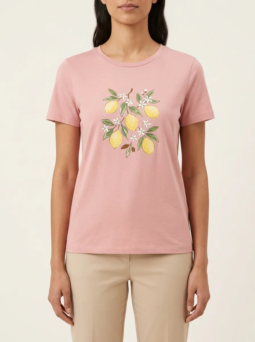 Women's Crew-Neck Graphic-Print Ribbed Knit T-Shirt