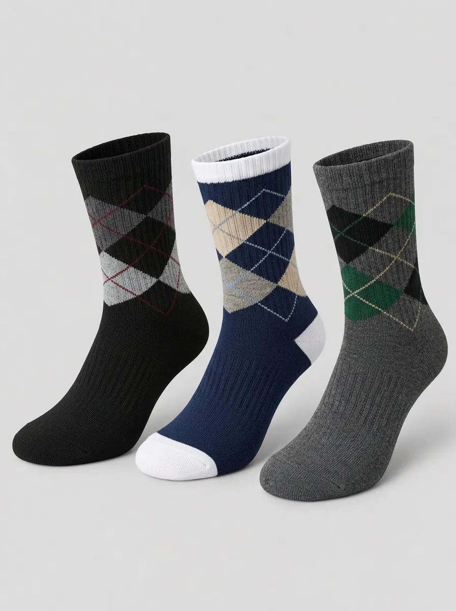 Men's Multicolor Argyle Pattern Ribbed Crew Crew Socks 3-Pack