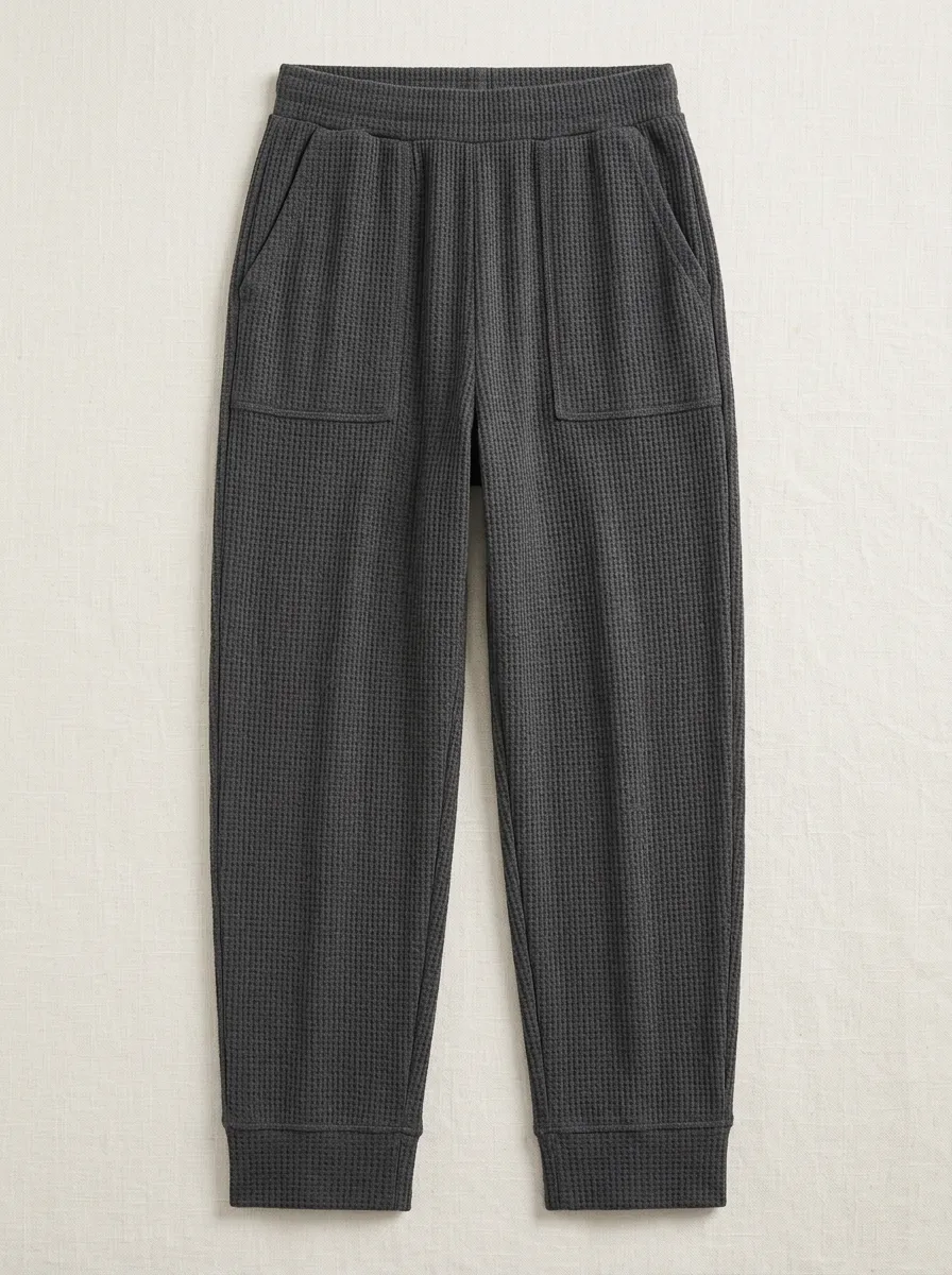 Unisex Casual Loungewear Charcoal Waffle Knit Jogger Pants for Casual Wear