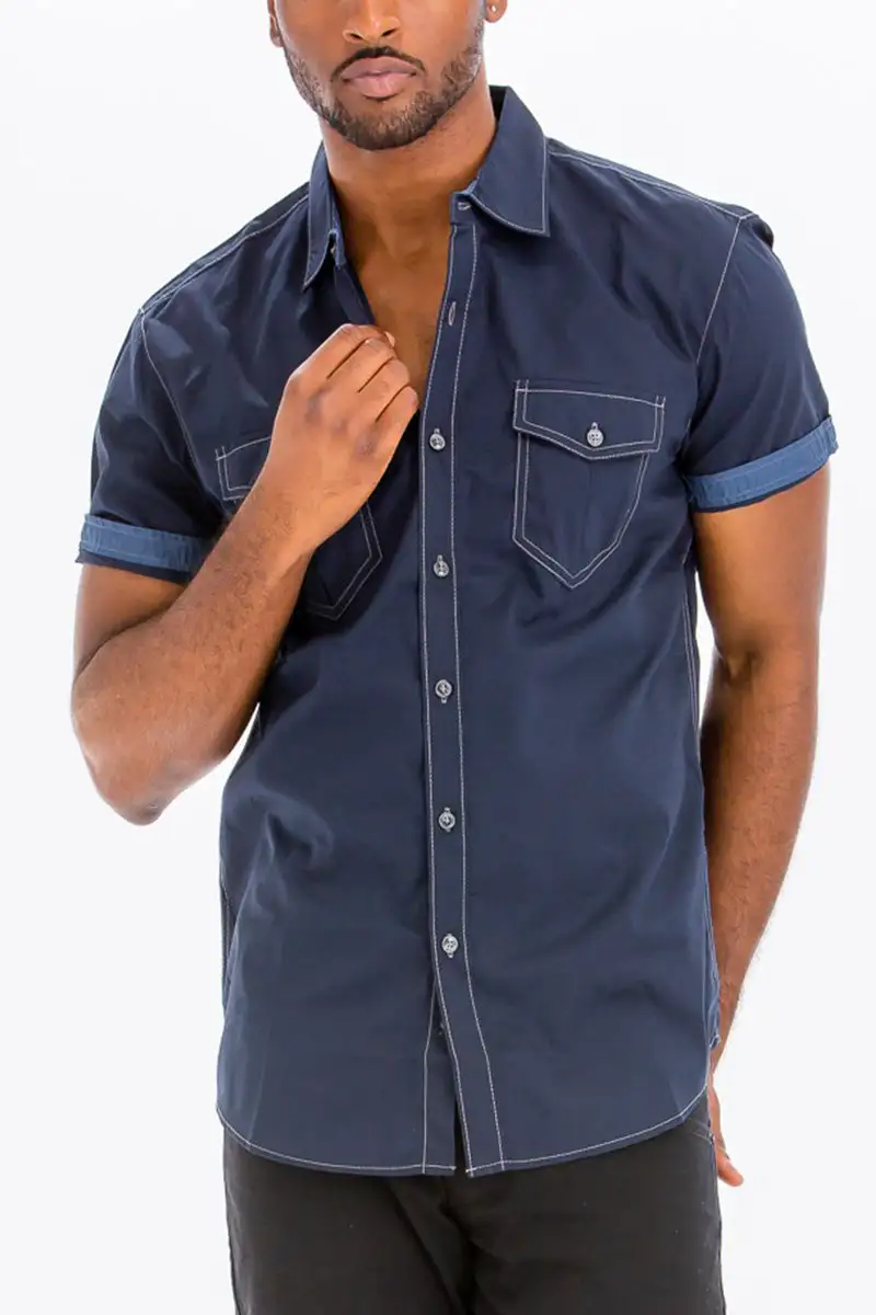 Black Outline Stitch Button-Up Shirt