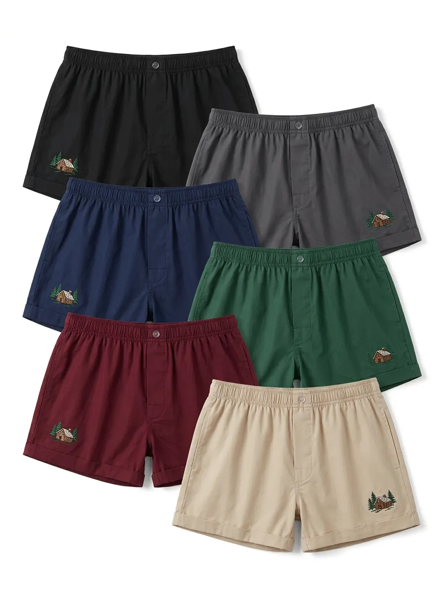 Men's Cabin Pine Embroidered Cuffed Boxer Short Set
