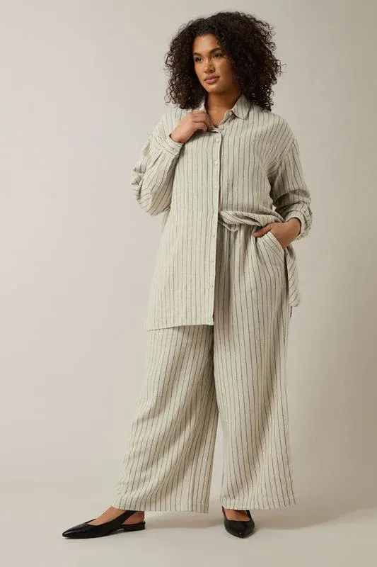 Set Natural Brown Stripe Shirt & Trouser