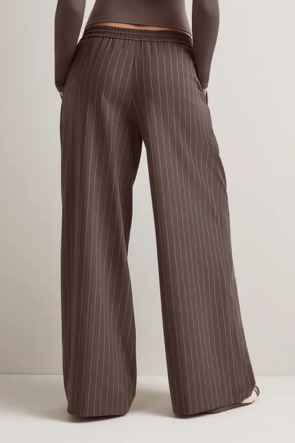 Pinstripe Mid Rise Wide Leg Trousers