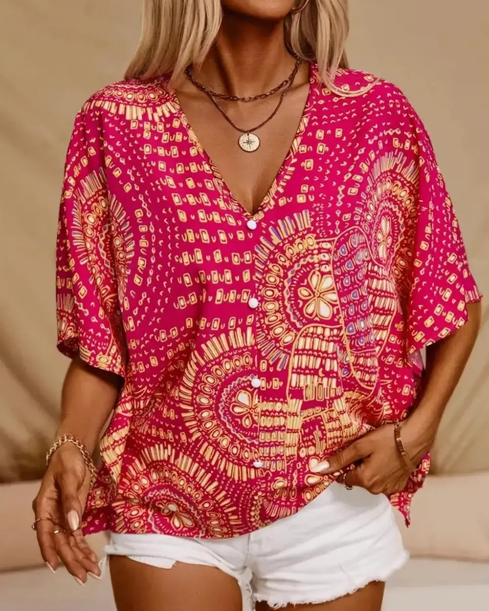 Soft Printed V Neck Blouse