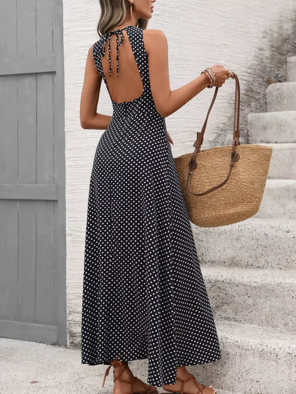 Polka Dot Sleeveless Maxi Dress