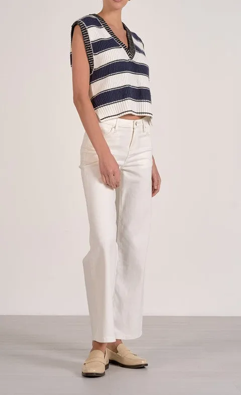 Navy White Striped V-Neck Knit Vest