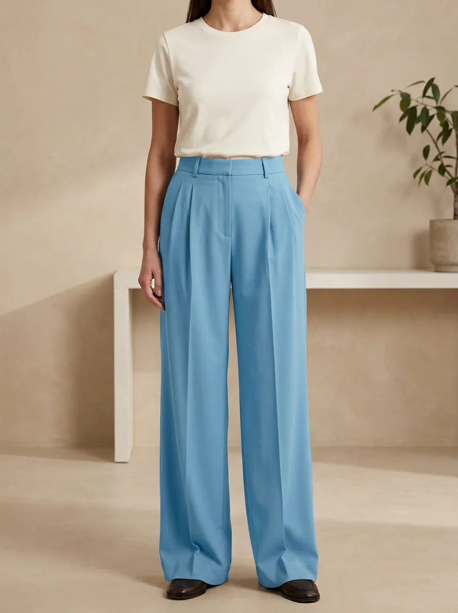 Minimalist Pleated High Rise Wide Leg Pants