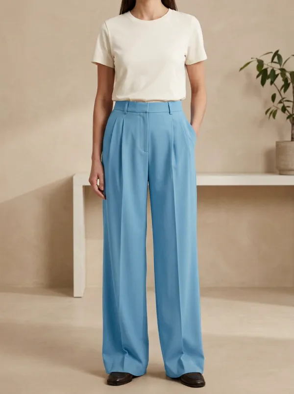 Minimalist Pleated High Rise Wide Leg Pants