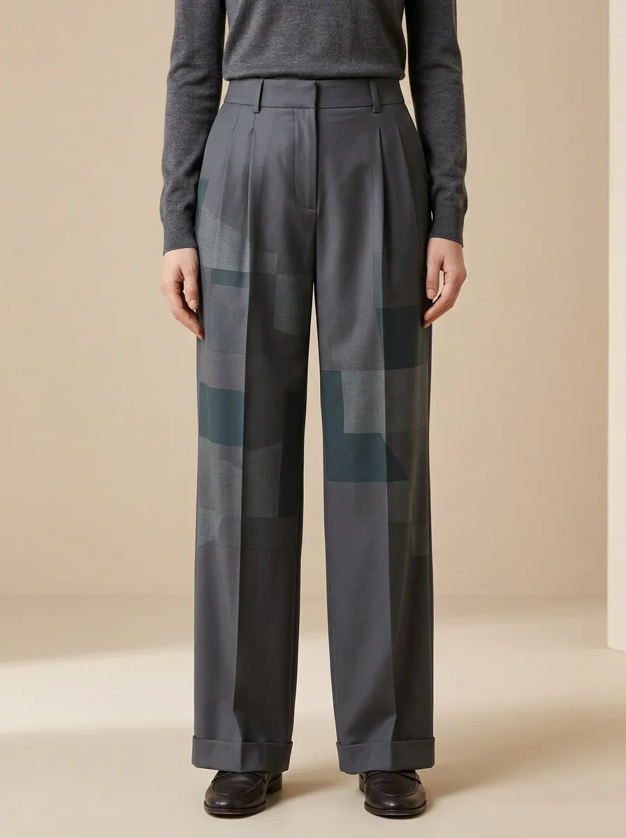 Modern Geometric High Rise Wide Leg Trousers