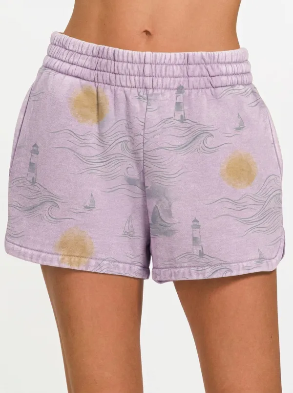 Women's Nautical Lighthouse Ocean Waves Printed Shorts