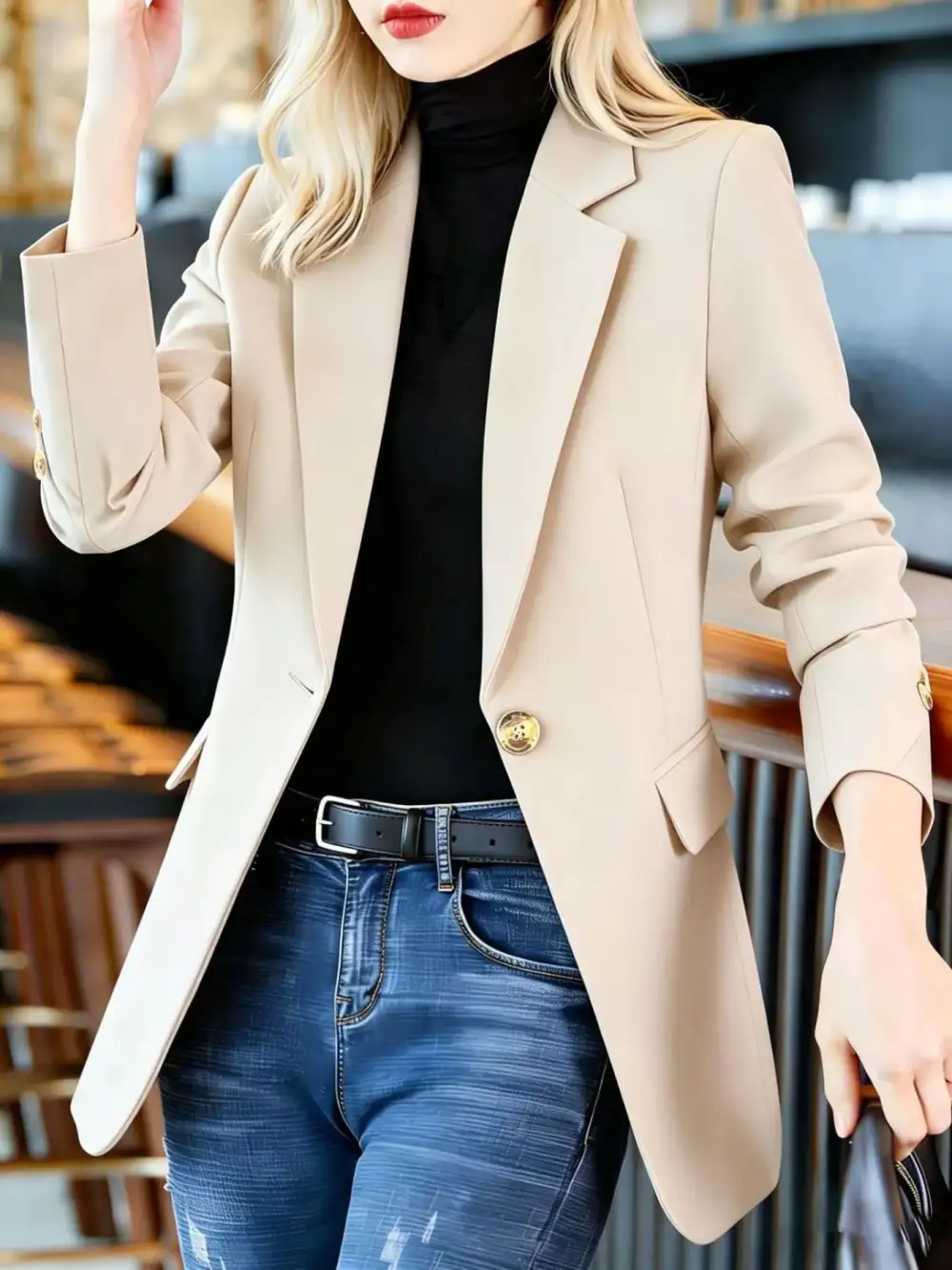 Refined Single-Button Lapel-Collar Blazer