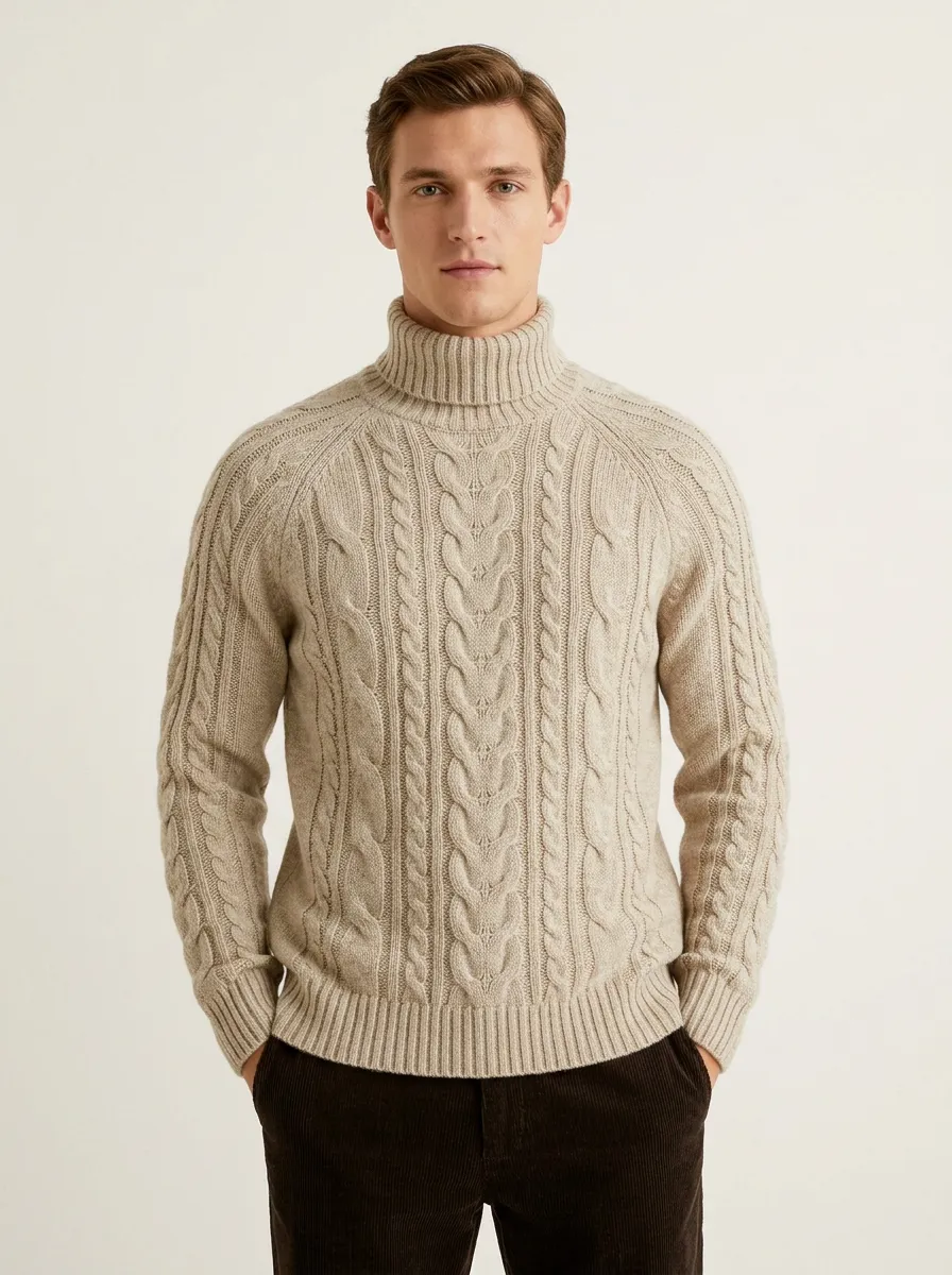 Men's Daily Wear Cable Knit Turtleneck Sweater