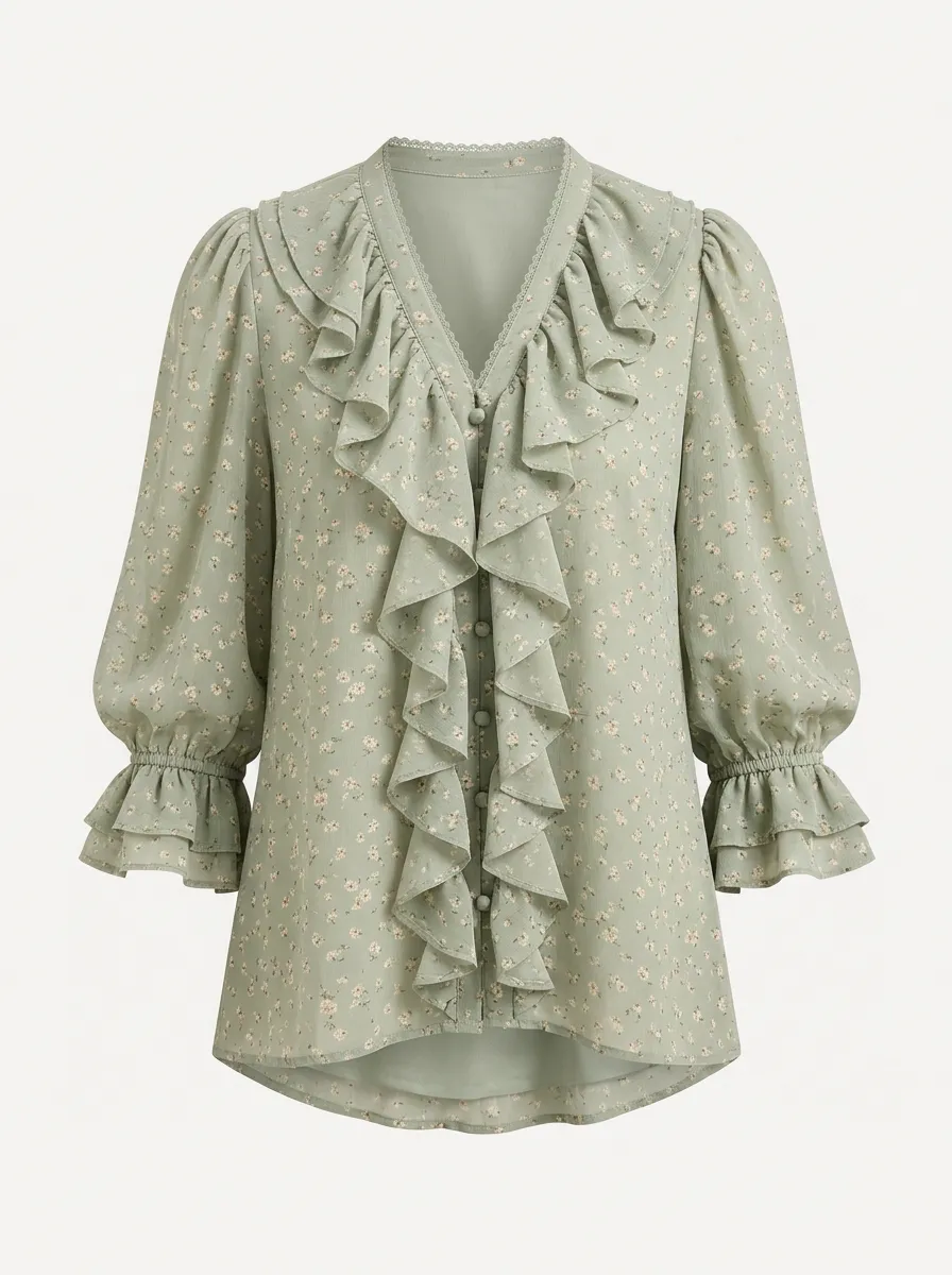 Women's Denim Cotton Floral Button Shirt