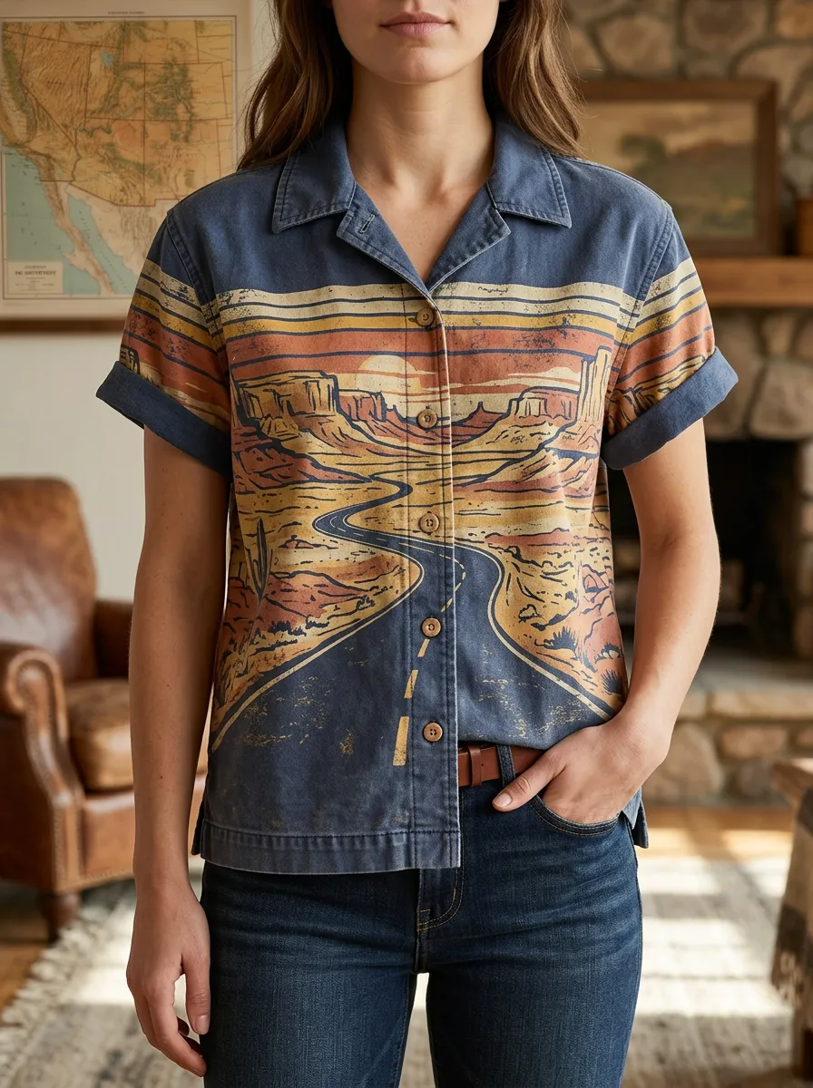 Women's Wilderness Desert Road Trip Vintage Landscape Shirt