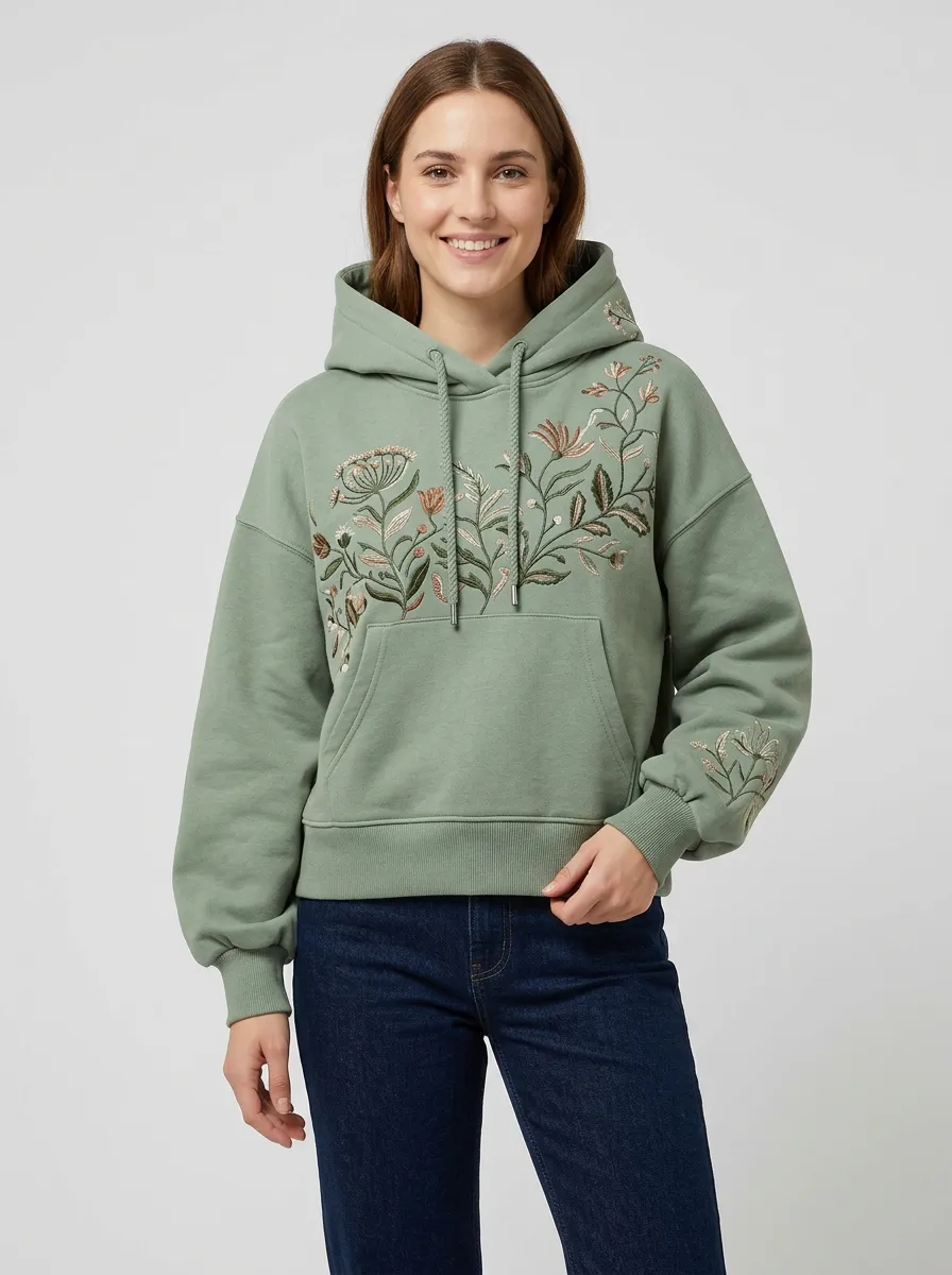 Everyday Women's Botanical Floral Embroidered Graphic Nature Inspired Hoodie