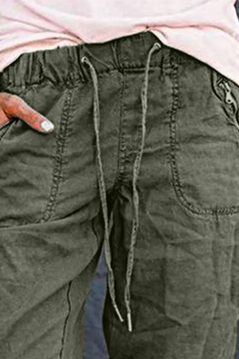 Drawstring Waist Zip Pocket Crop Joggers