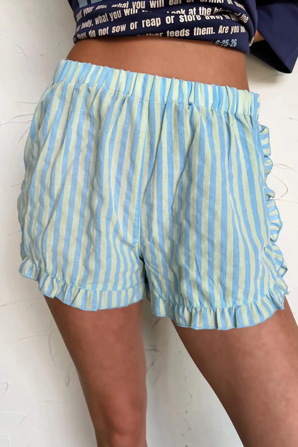 Ruffle-Trim Elastic Waist Ruffle Trim Casual Shorts